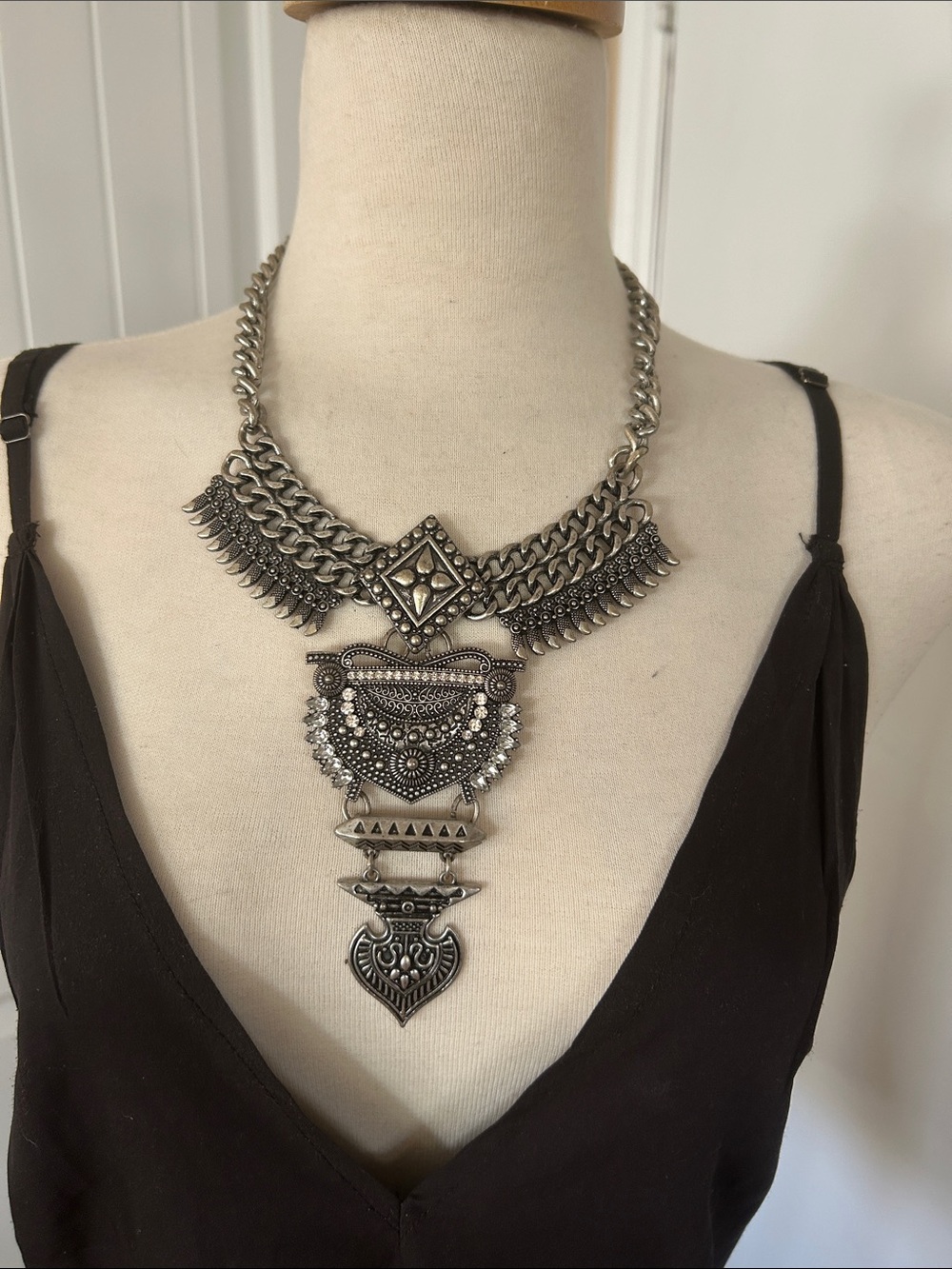Sugarfix Bold Antique Silver Statement Necklace